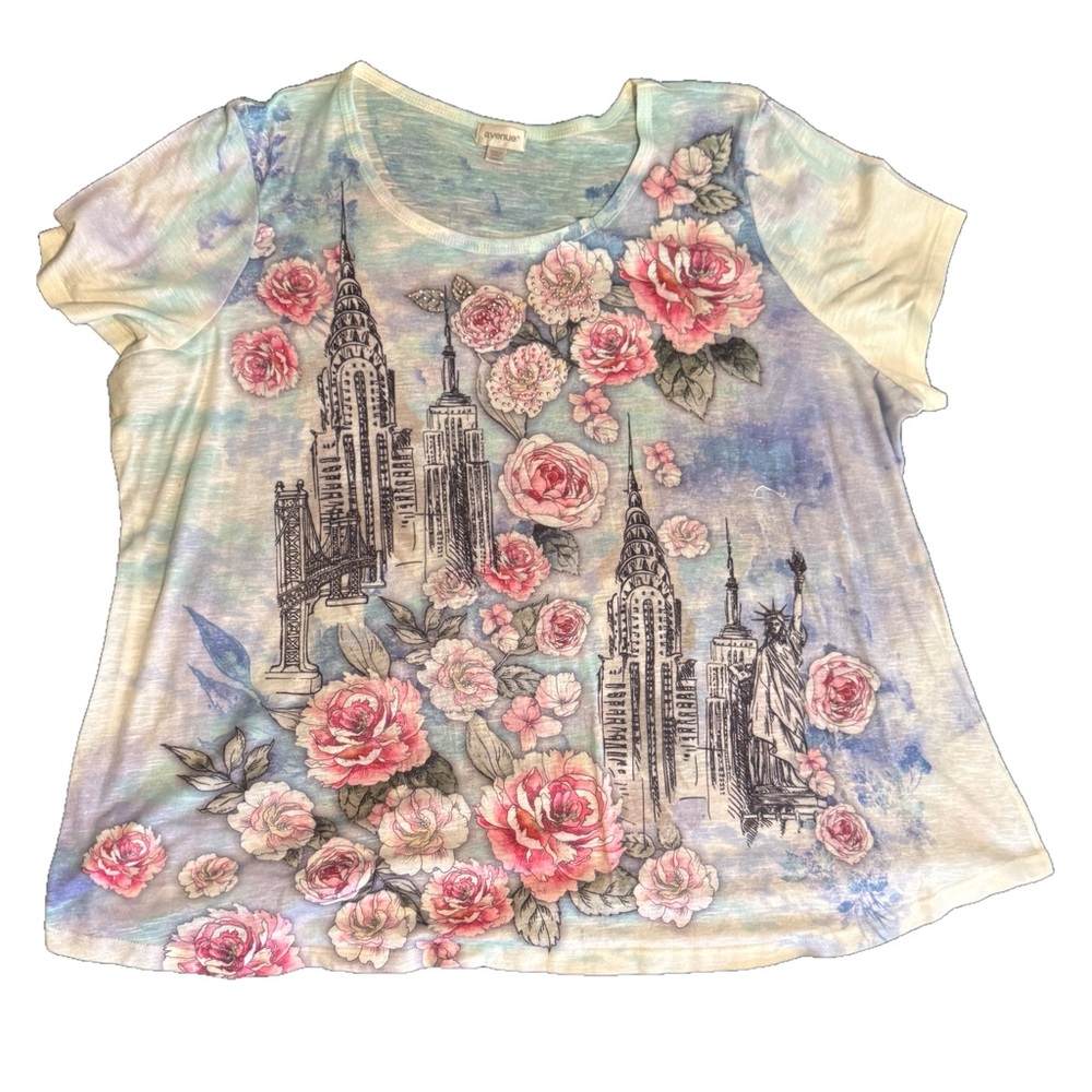 Avenue Graphic Tee Blouse NYC & Floral Print 22/24 Plus Size